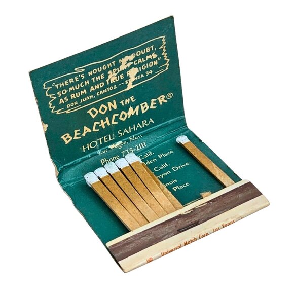 Vintage Tiki Bar Don the Beachcomber Matchbook Sahara Hotel Las Vegas 1960s - Picture 2 of 4